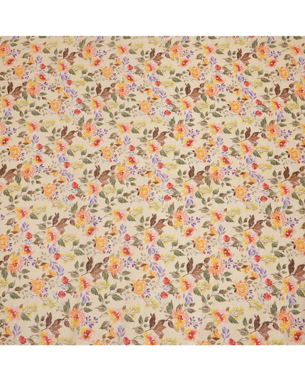 Beige Multicolor Floral Printed Blended Cotton Linen Fabric, 110 Cms Width, India-D25164