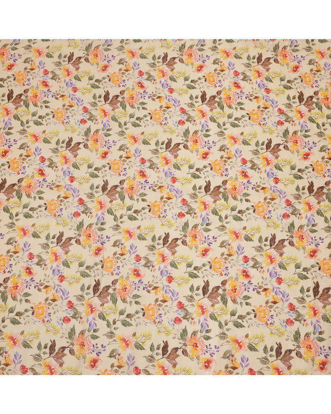 Beige Multicolor Floral Printed Blended Cotton Linen Fabric, 110 Cms Width, India-D25164