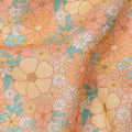Peach and Orange Floral Printed Blended Cotton Linen Fabric, 110 Cms Width, India-D25173