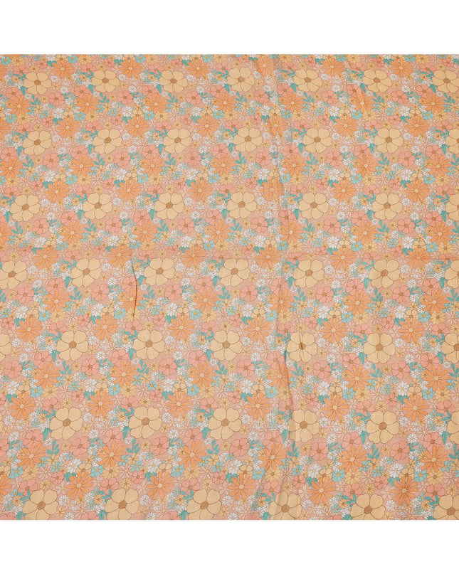 Peach and Orange Floral Printed Blended Cotton Linen Fabric, 110 Cms Width, India-D25173