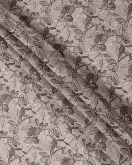 Grey Leaf Printed Blended Cotton Linen Fabric, 110 Cms Width, India-D25170