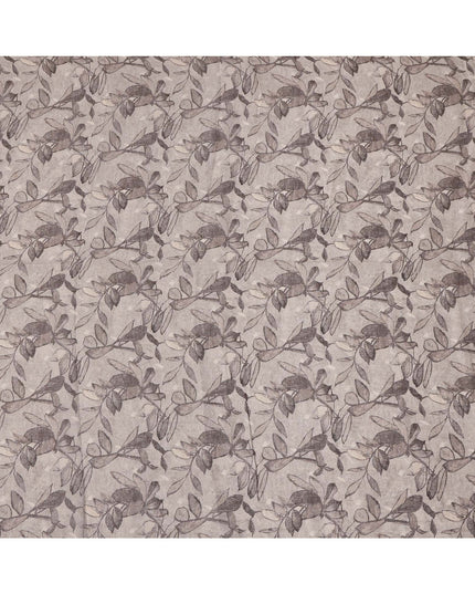 Grey Leaf Printed Blended Cotton Linen Fabric, 110 Cms Width, India-D25170