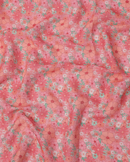 Peach Multicolor Floral Printed Blended Cotton Linen Fabric, 110 Cms Width, India-D25178