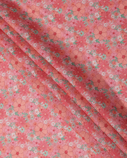 Peach Multicolor Floral Printed Blended Cotton Linen Fabric, 110 Cms Width, India-D25178