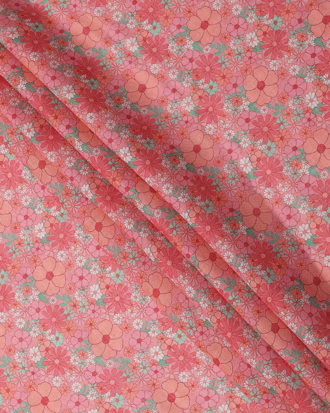 Peach Multicolor Floral Printed Blended Cotton Linen Fabric, 110 Cms Width, India-D25178