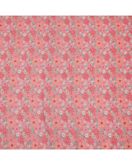 Peach Multicolor Floral Printed Blended Cotton Linen Fabric, 110 Cms Width, India-D25178