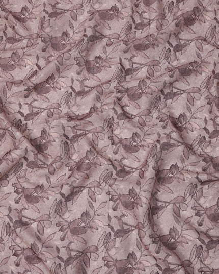 Mauve Leaf Printed Cotton Linen Fabric, 110 Cms Width, India-D25185
