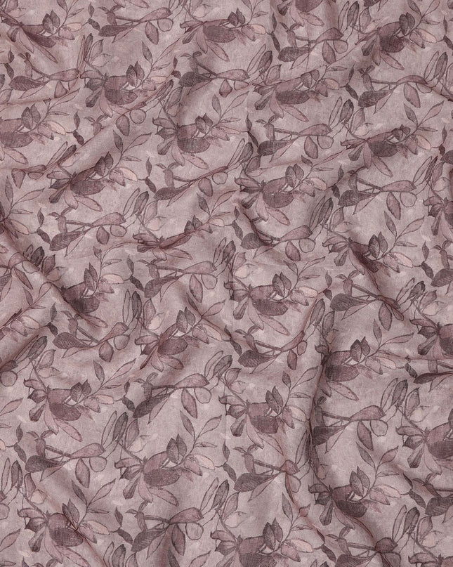 Mauve Leaf Printed Cotton Linen Fabric, 110 Cms Width, India-D25185