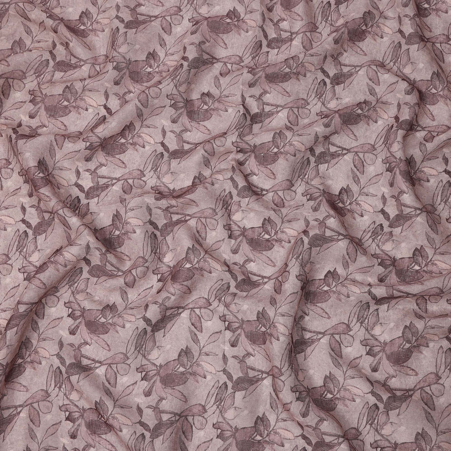 Mauve Leaf Printed Cotton Linen Fabric, 110 Cms Width, India-D25185