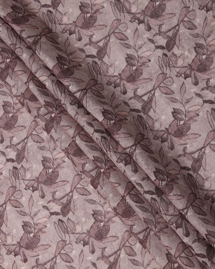 Mauve Leaf Printed Cotton Linen Fabric, 110 Cms Width, India-D25185