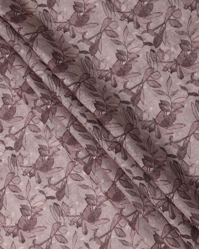 Mauve Leaf Printed Cotton Linen Fabric, 110 Cms Width, India-D25185