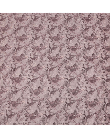 Mauve Leaf Printed Cotton Linen Fabric, 110 Cms Width, India-D25185