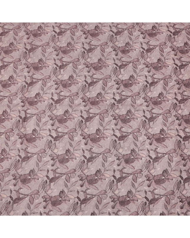 Mauve Leaf Printed Cotton Linen Fabric, 110 Cms Width, India-D25185