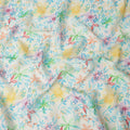 Off White Multicolor Watercolor Floral Print Blended Linen Fabric, 110 Cms Width, Made in India-D26191