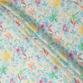 Off White Multicolor Watercolor Floral Print Blended Linen Fabric, 110 Cms Width, Made in India-D26191
