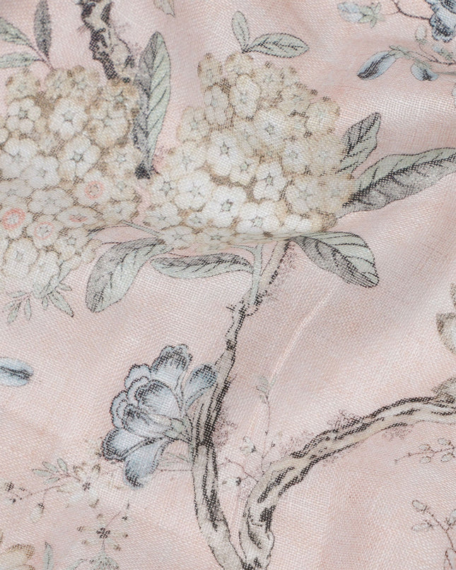 Pink Floral Printed Blended Cotton Linen Fabric, 110 Cms Width, India-D25163