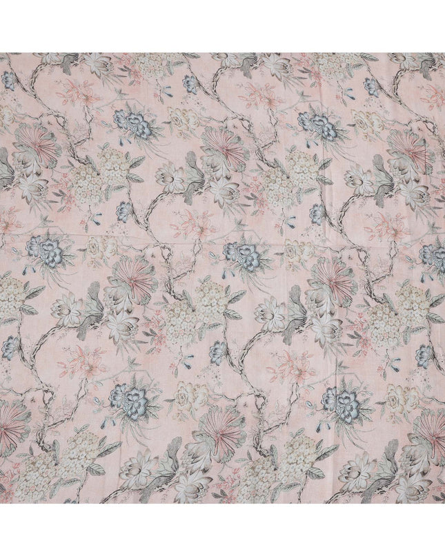 Pink Floral Printed Blended Cotton Linen Fabric, 110 Cms Width, India-D25163