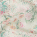 Cream Pastel Floral Printed Blended Cotton Linen Fabric, 110 Cms Width, India-D25172