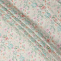 Cream Pastel Floral Printed Blended Cotton Linen Fabric, 110 Cms Width, India-D25172