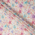 Cream Multicolor Floral Watercolor Print Blended Linen Fabric, 110 Cms Width, Made in India-D26190