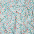 Sky Blue Floral Printed Blended Cotton Linen Fabric, 110 Cms Width, India-D25165
