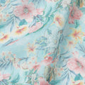Sky Blue Floral Printed Blended Cotton Linen Fabric, 110 Cms Width, India-D25165