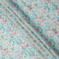 Sky Blue Floral Printed Blended Cotton Linen Fabric, 110 Cms Width, India-D25165