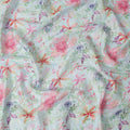 Light Blue Multicolor Watercolor Floral Print Blended Linen Fabric, 110 Cms Width, Made in India-D26192