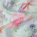 Light Blue Multicolor Watercolor Floral Print Blended Linen Fabric, 110 Cms Width, Made in India-D26192