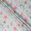 Light Blue Multicolor Watercolor Floral Print Blended Linen Fabric, 110 Cms Width, Made in India-D26192