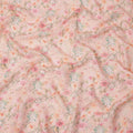 Light Pink Pastel Floral Printed Blended Cotton Linen Fabric, 110 Cms Width, India-D25180
