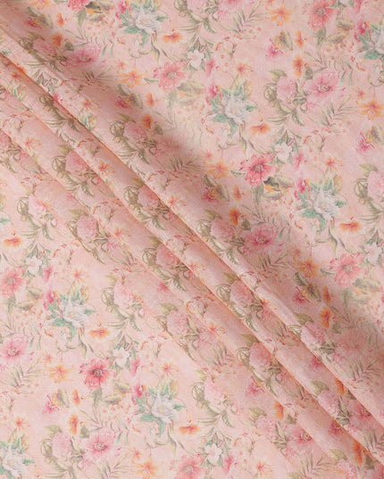 Light Pink Pastel Floral Printed Blended Cotton Linen Fabric, 110 Cms Width, India-D25180