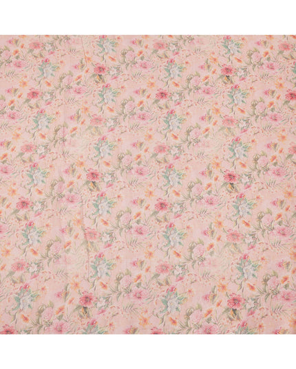 Light Pink Pastel Floral Printed Blended Cotton Linen Fabric, 110 Cms Width, India-D25180