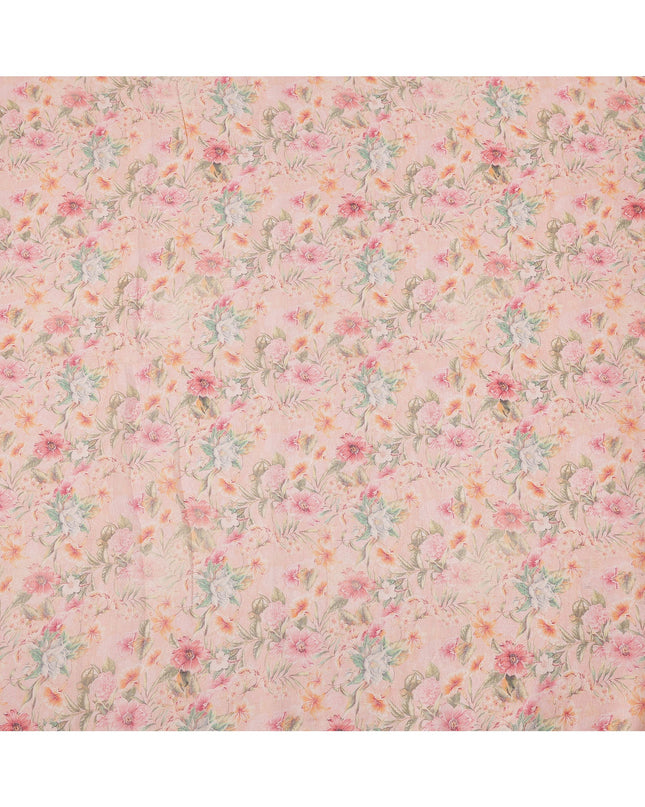 Light Pink Pastel Floral Printed Blended Cotton Linen Fabric, 110 Cms Width, India-D25180