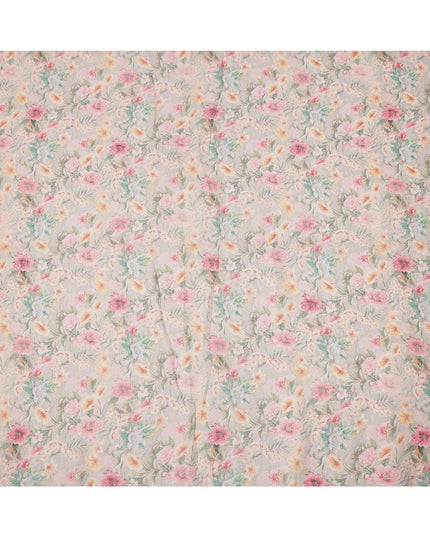 Beige Pastel Floral Printed Cotton Linen Fabric, 110 Cms Width, India-D25187