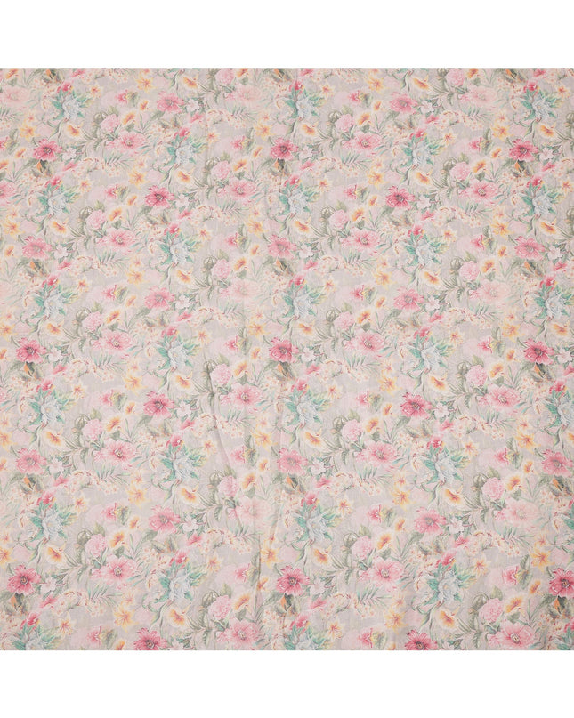 Beige Pastel Floral Printed Cotton Linen Fabric, 110 Cms Width, India-D25187