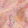 Peach Multicolor Floral Printed Blended Cotton Linen Fabric, 110 Cms Width, India-D25177