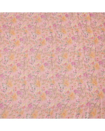 Peach Multicolor Floral Printed Blended Cotton Linen Fabric, 110 Cms Width, India-D25177