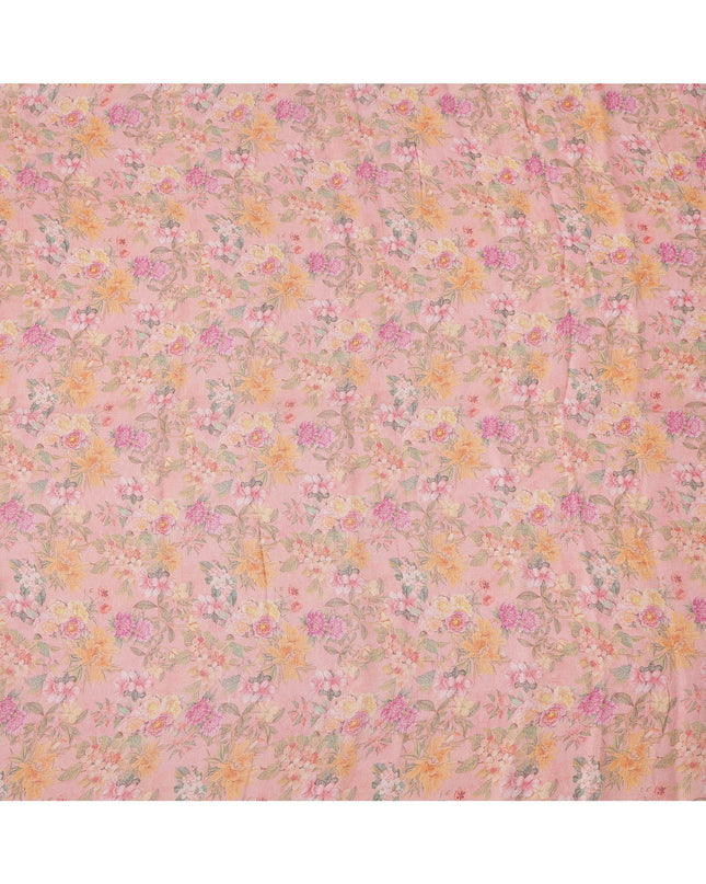 Peach Multicolor Floral Printed Blended Cotton Linen Fabric, 110 Cms Width, India-D25177