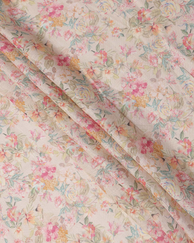 Beige Multicolor Floral Printed Blended Cotton Linen Fabric, 110 Cms Width, India-D25175