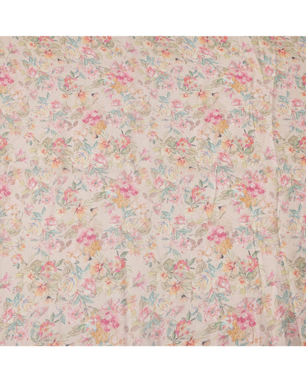 Beige Multicolor Floral Printed Blended Cotton Linen Fabric, 110 Cms Width, India-D25175