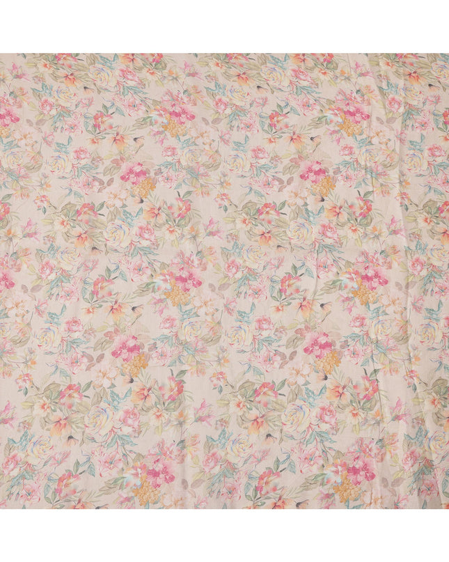 Beige Multicolor Floral Printed Blended Cotton Linen Fabric, 110 Cms Width, India-D25175