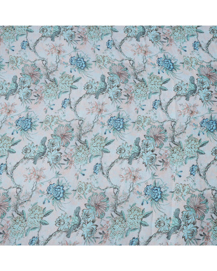 قماش تطريز فوال قطني مخلوط بطبعة زهور باللون الأزرق الفاتح، عرض 110 سم، الهند - D25184