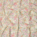 Cream Multicolor Floral Printed Cotton Linen Fabric, 110 Cms Width, India-D25188