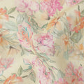 Cream Multicolor Floral Printed Cotton Linen Fabric, 110 Cms Width, India-D25188