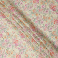 Cream Multicolor Floral Printed Cotton Linen Fabric, 110 Cms Width, India-D25188