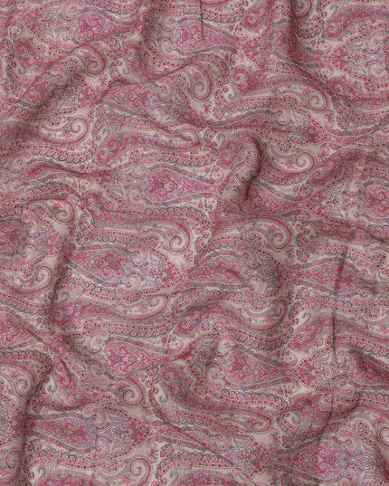 Pink Paisley Printed Blended Cotton Linen Fabric, 110 Cms Width, India-D25171