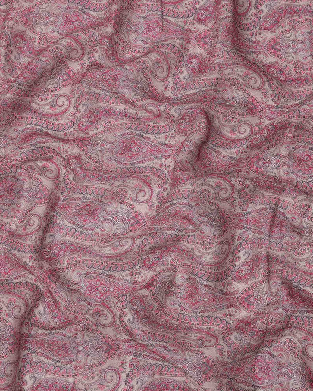 Pink Paisley Printed Blended Cotton Linen Fabric, 110 Cms Width, India-D25171