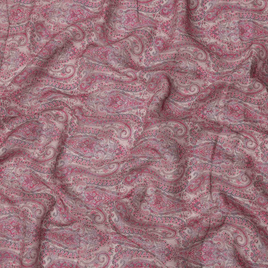 Pink Paisley Printed Blended Cotton Linen Fabric, 110 Cms Width, India-D25171