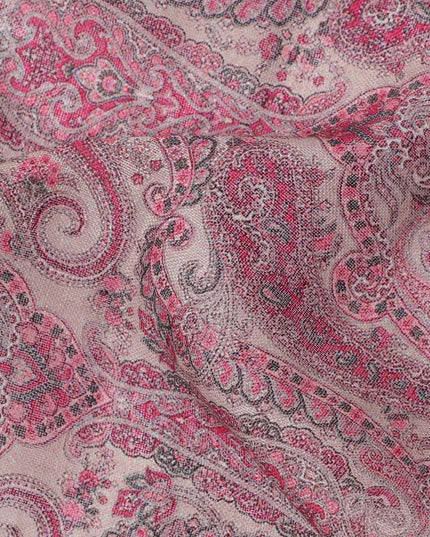 Pink Paisley Printed Blended Cotton Linen Fabric, 110 Cms Width, India-D25171